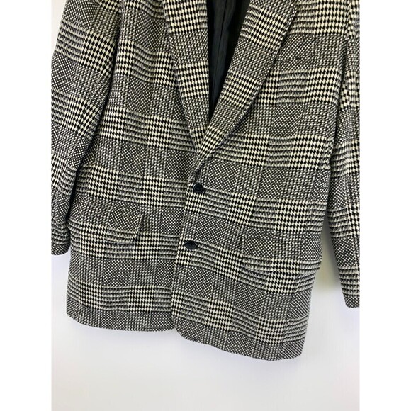 Liz Wear Wool Blend Blazer Jacket Glen Check Black White Plaid 2 Button Womens 8 - Picture 4 of 11